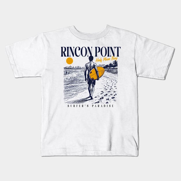 Vintage Surfing Rincon Point Half Moon Bay, California // Retro Surfer Sketch // Surfer's Paradise Kids T-Shirt by Now Boarding